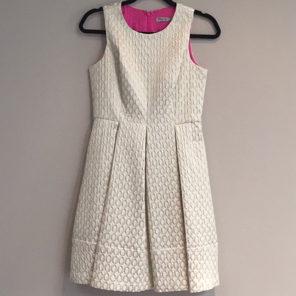 Eliza J Gold and Cream Jacquard Fit Flare & Dress